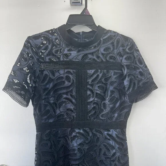 Antonio Melani Liva Black & Blue Lace Embroidered Fit & Flare Dress - Size 12 - Picture 16 of 16